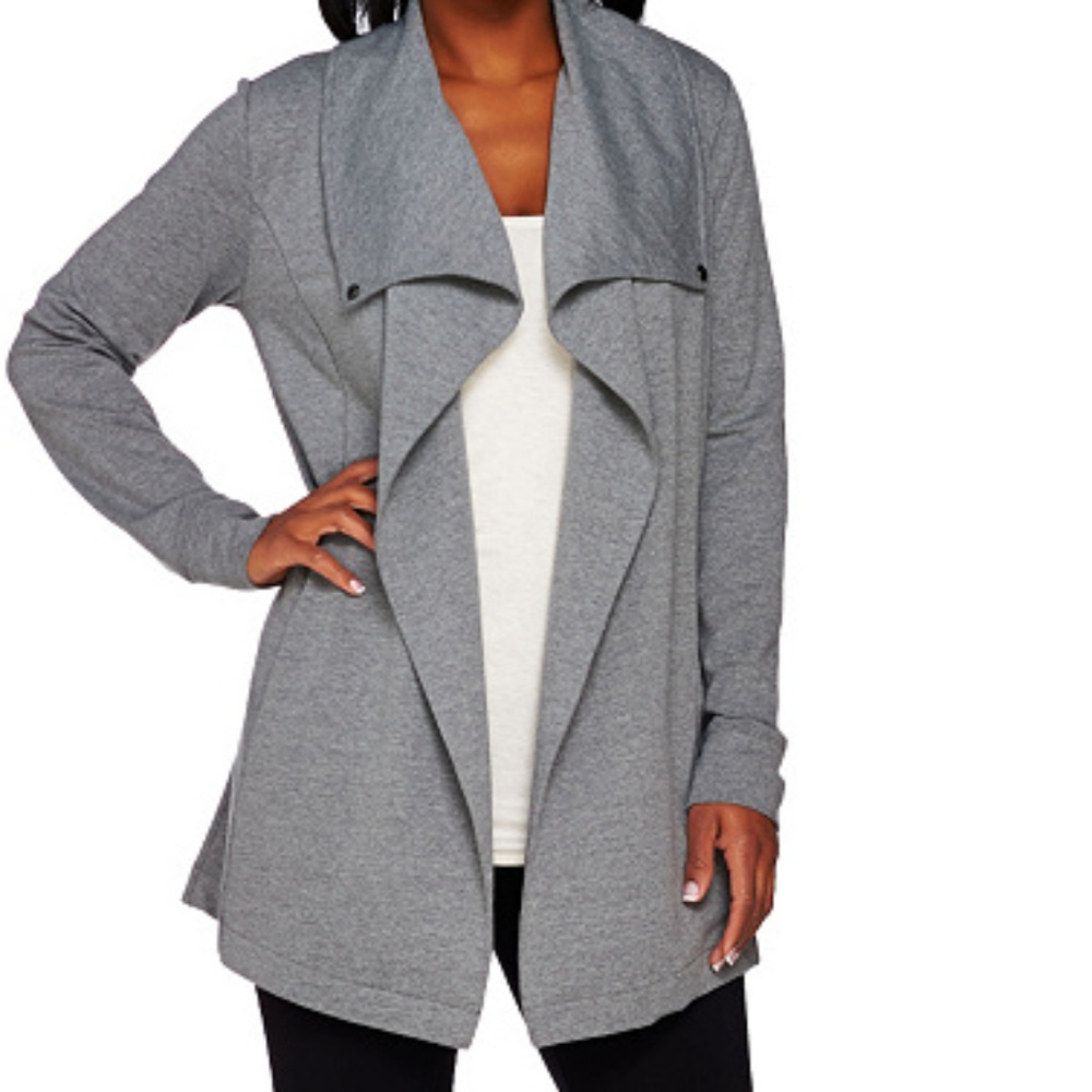 French Terry Open Front Drape Collar Knit Jacket
